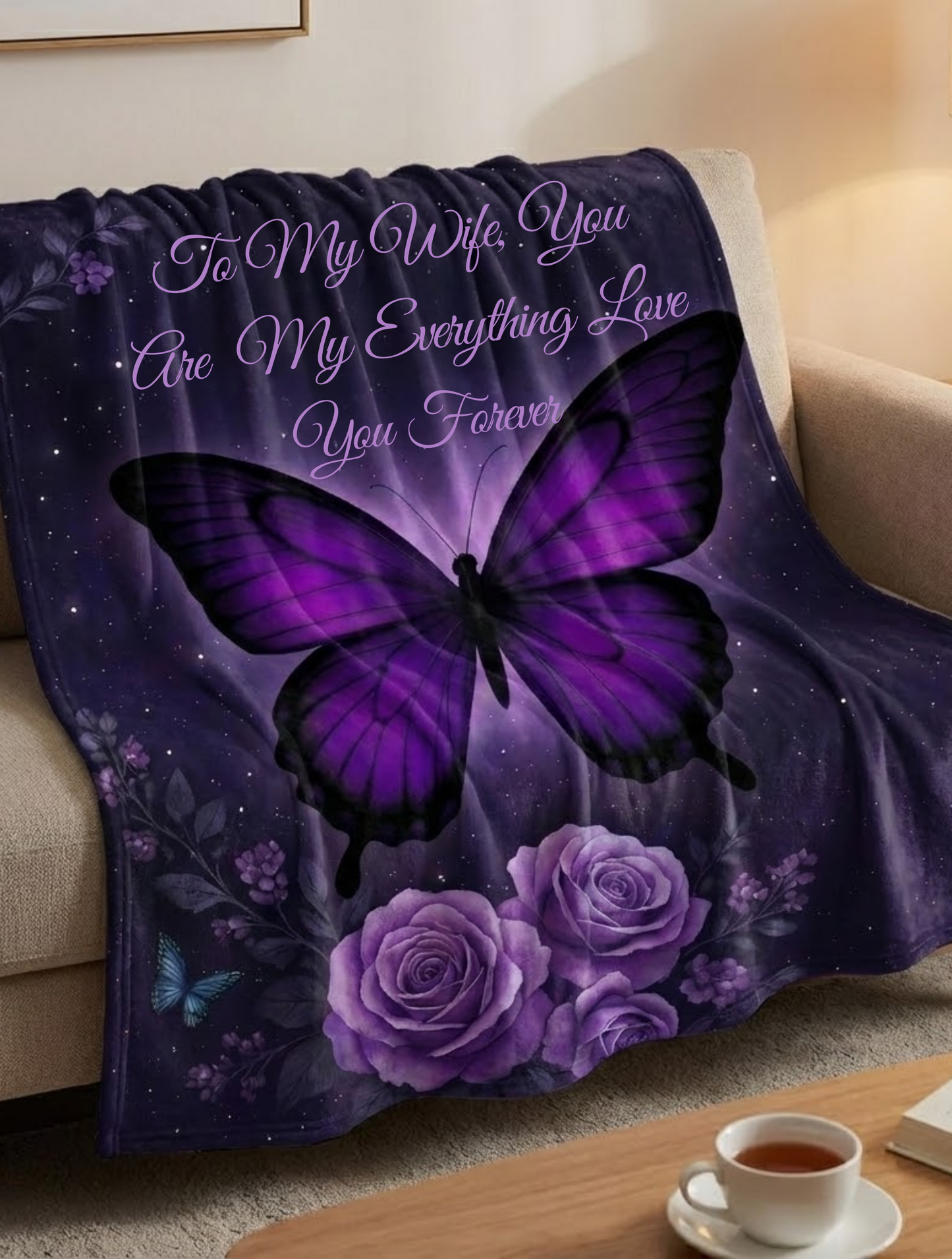 To My Wife Purple Butterfly Sherpa Blanket Gift