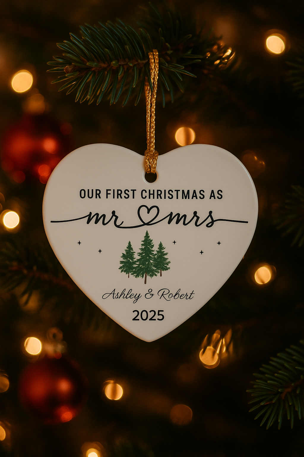 Personalized Mr & Mrs First Christmas Ornament - Wedding Gift Keepsake