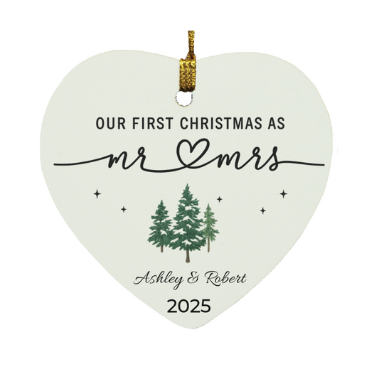 Personalized Mr & Mrs First Christmas Ornament - Wedding Gift Keepsake