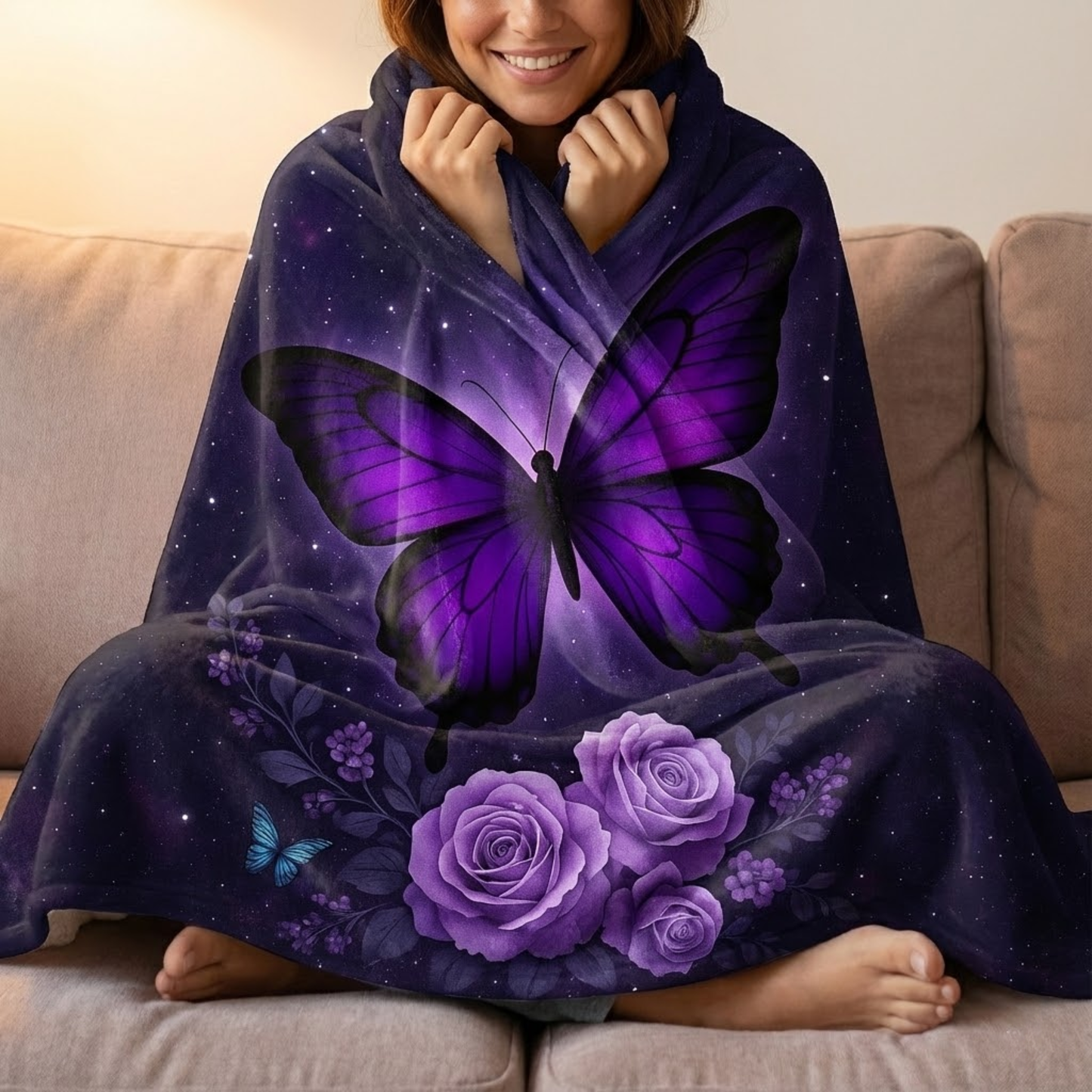To My Wife Purple Butterfly Sherpa Blanket Gift