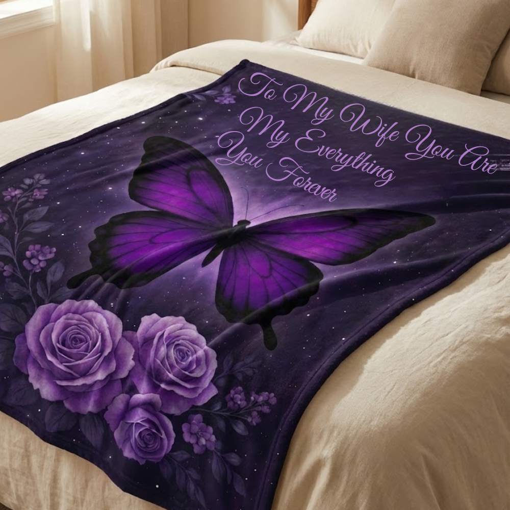 To My Wife Purple Butterfly Sherpa Blanket Gift