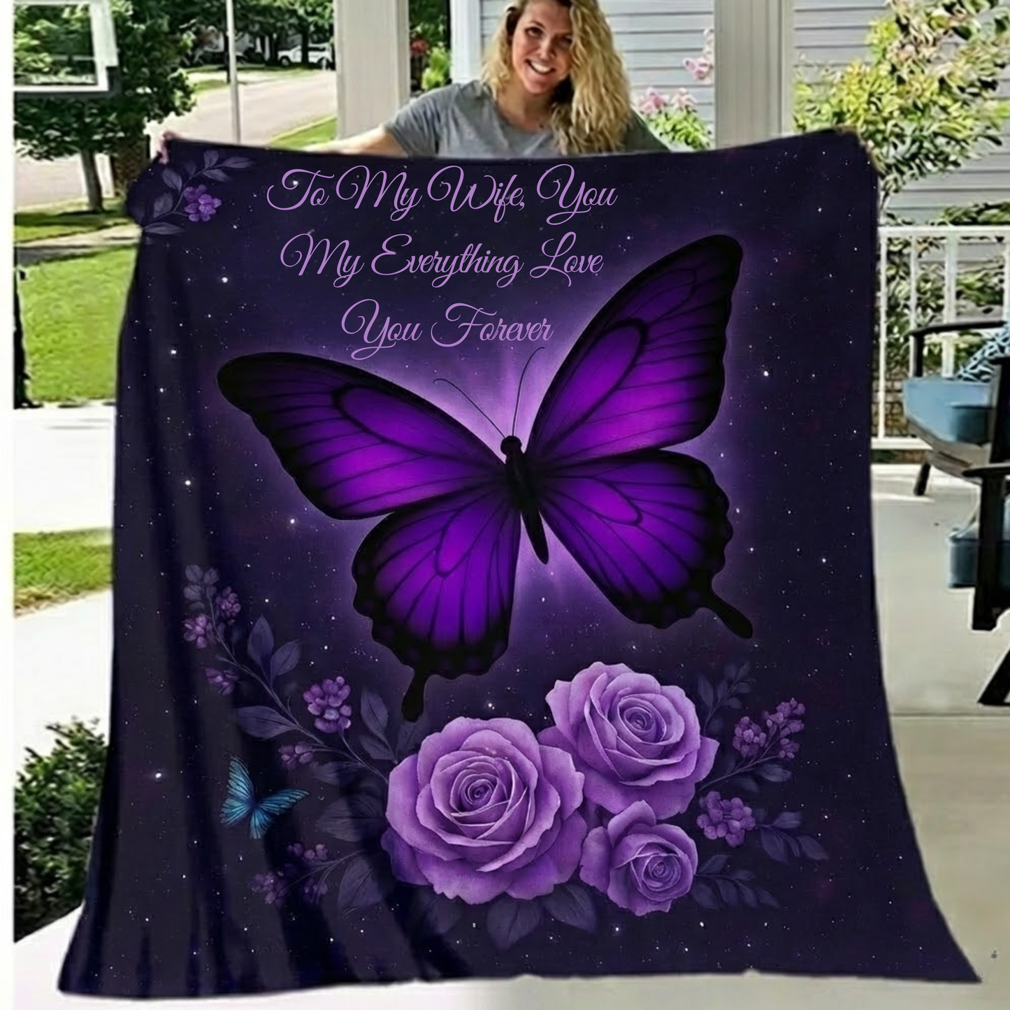 To My Wife Purple Butterfly Sherpa Blanket Gift