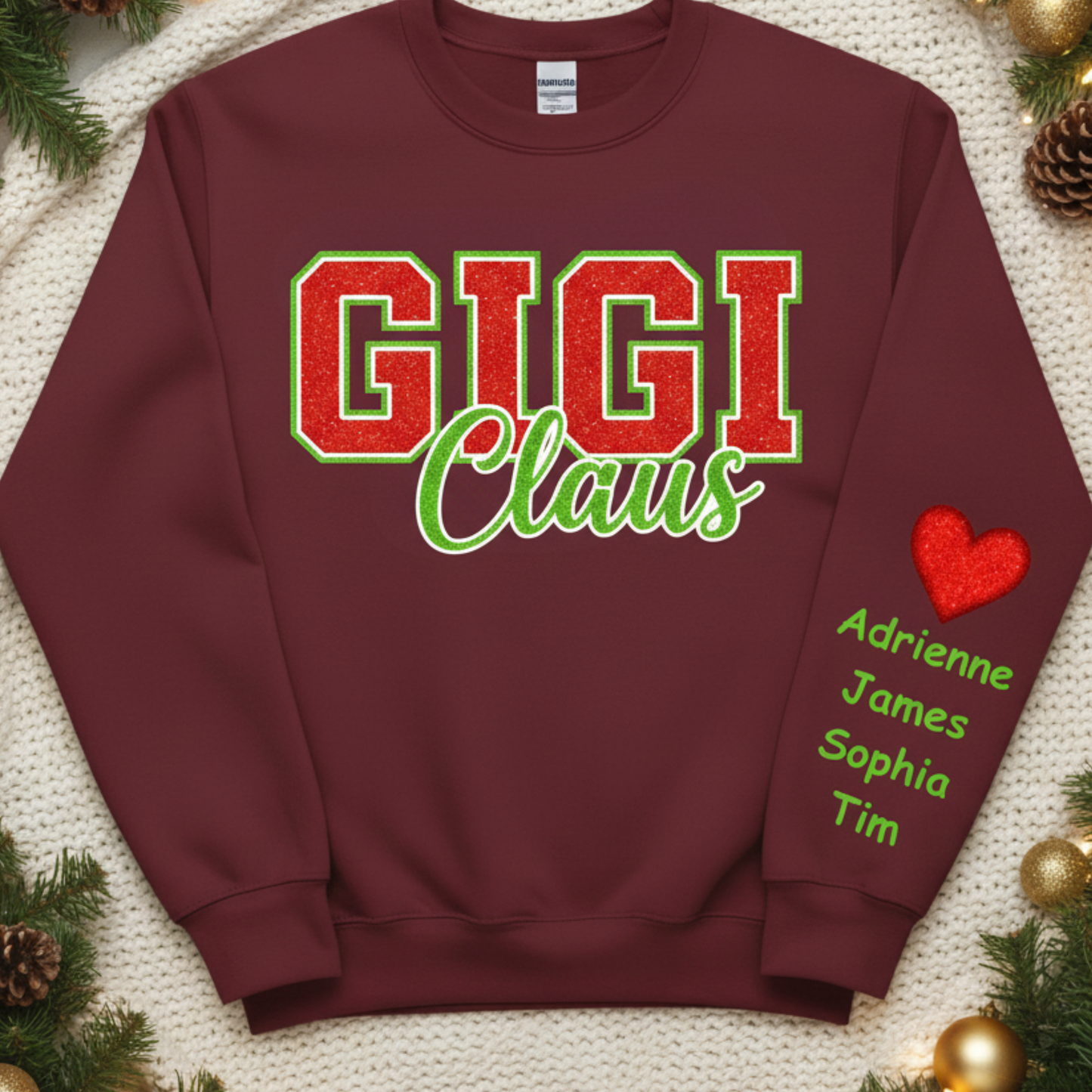 Unisex 'GIGI Claus' Heavy Blend Glitter Crewneck Sweatshirt - Cozy Holiday Loungewear