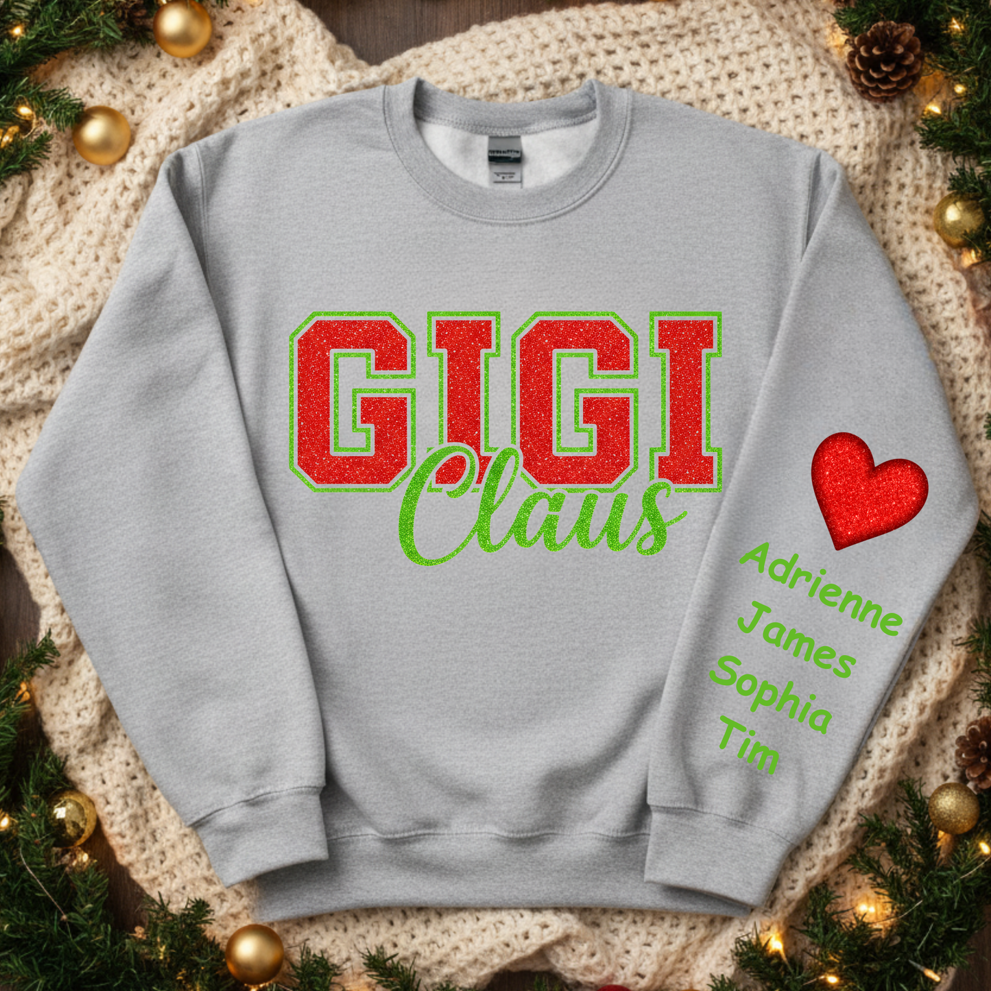 Unisex 'GIGI Claus' Heavy Blend Glitter Crewneck Sweatshirt - Cozy Holiday Loungewear