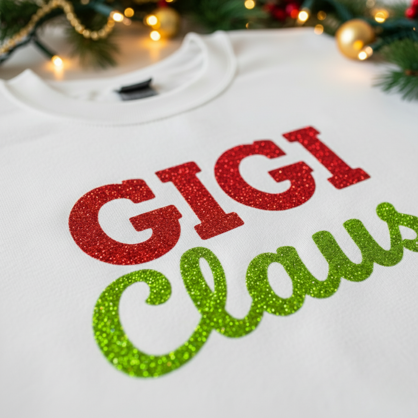 Unisex 'GIGI Claus' Heavy Blend Glitter Crewneck Sweatshirt - Cozy Holiday Loungewear