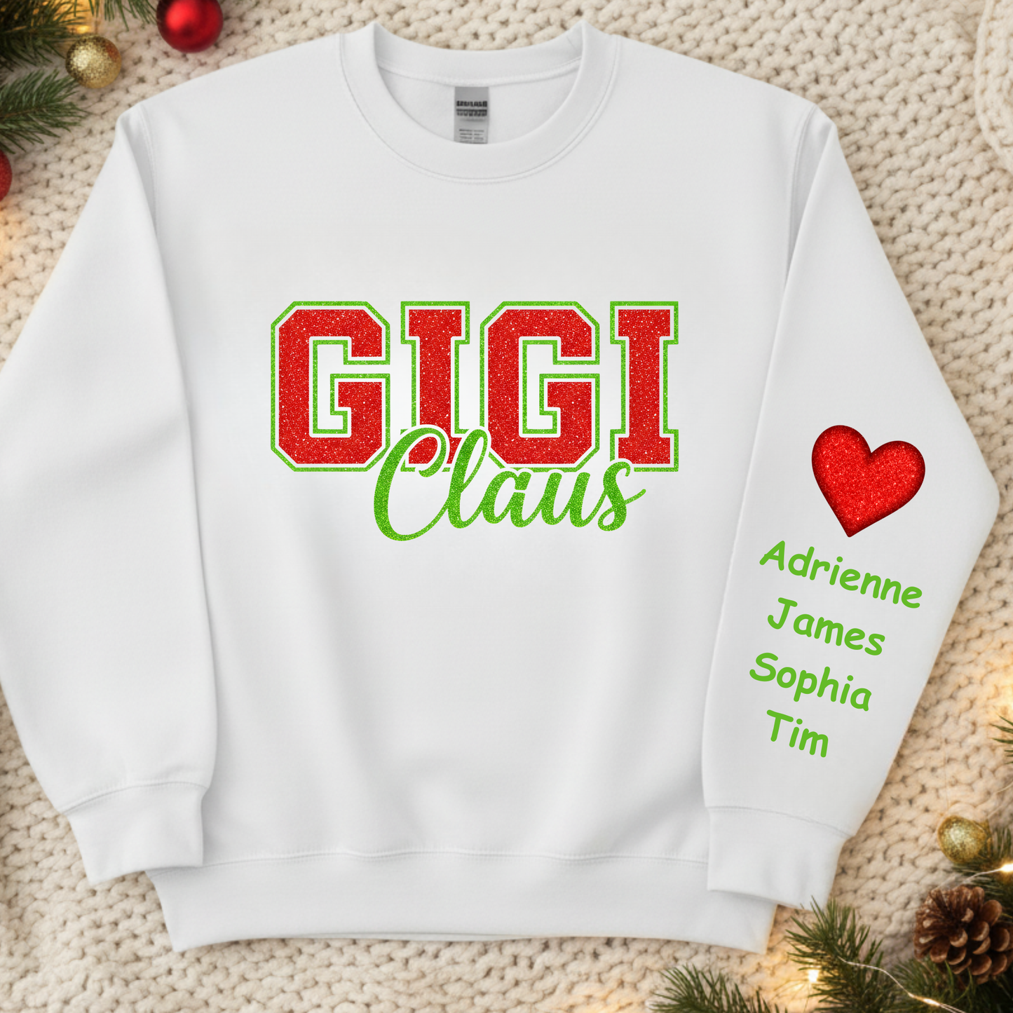 Unisex 'GIGI Claus' Heavy Blend Glitter Crewneck Sweatshirt - Cozy Holiday Loungewear