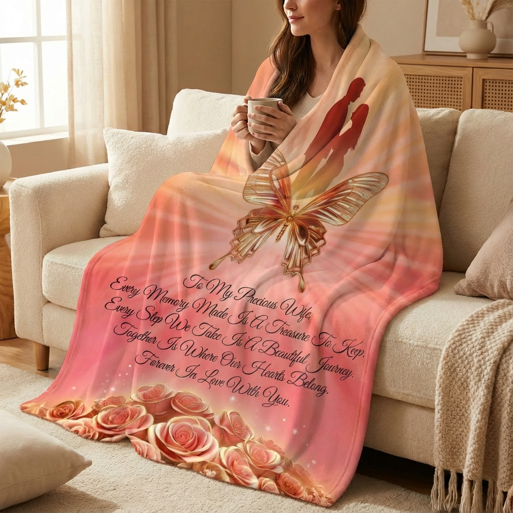 To My Precious Wife, Butterfly Love Blanket