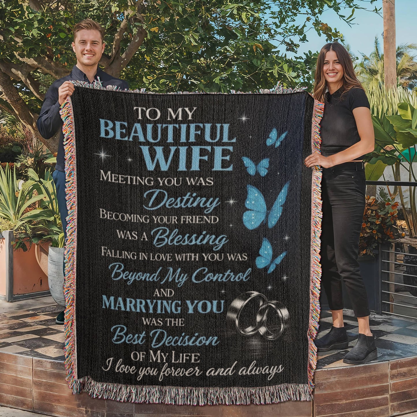 To My Beautiful Wife” Woven Blanket