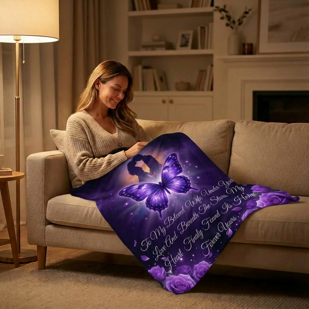 To My Beloved Wife Butterfly Blanket